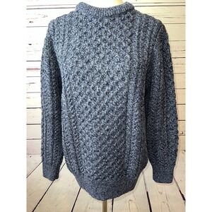 Original Aran Sweater Merino Wool Cable Knit Crewneck Fisherman Womens Medium